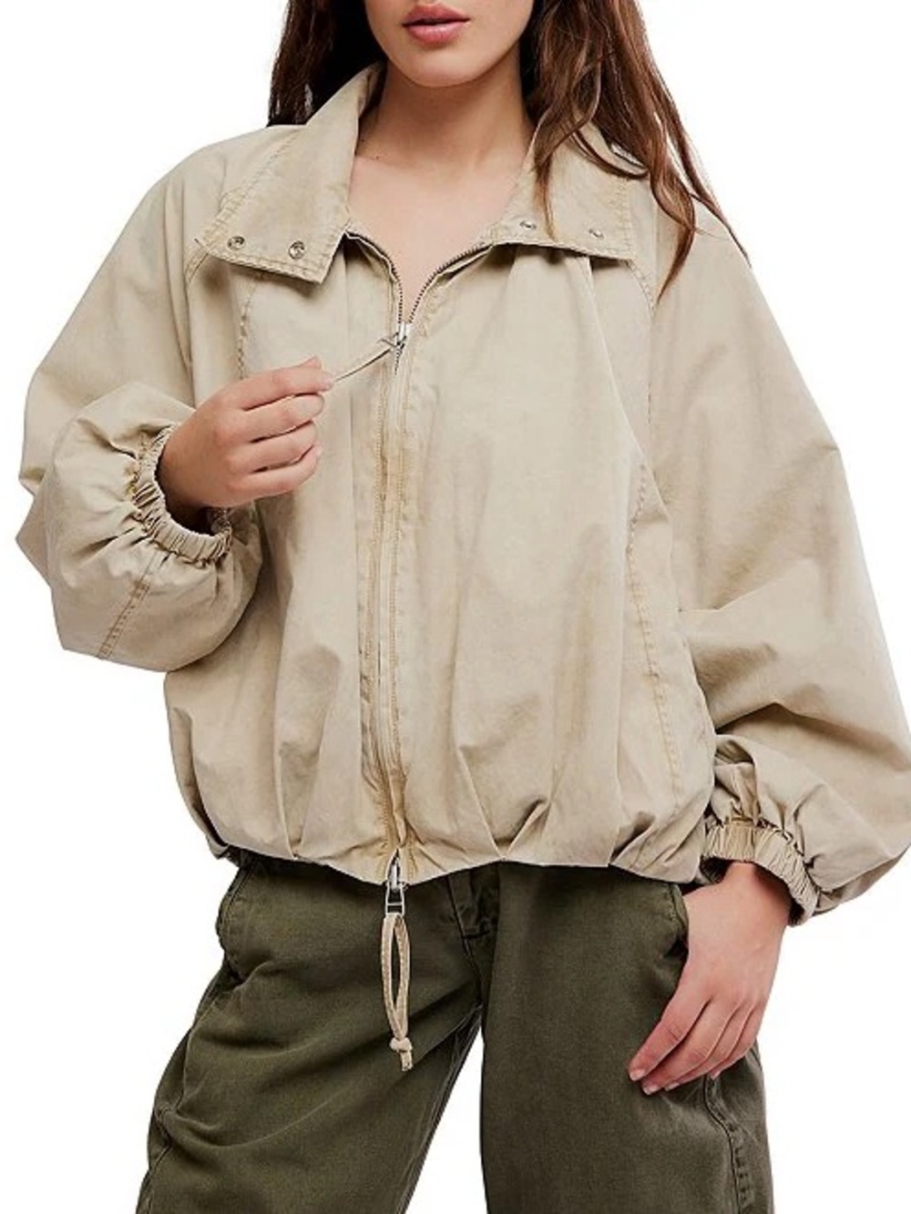 Free People Chelsea Funnel Neck Collar Long Raglan Sleeve Zip-Front Jacket